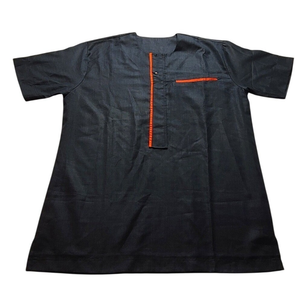 Men's Navy Blue Dashiki Shirt Orange Trim Short Sleeve African Tunic Top XL